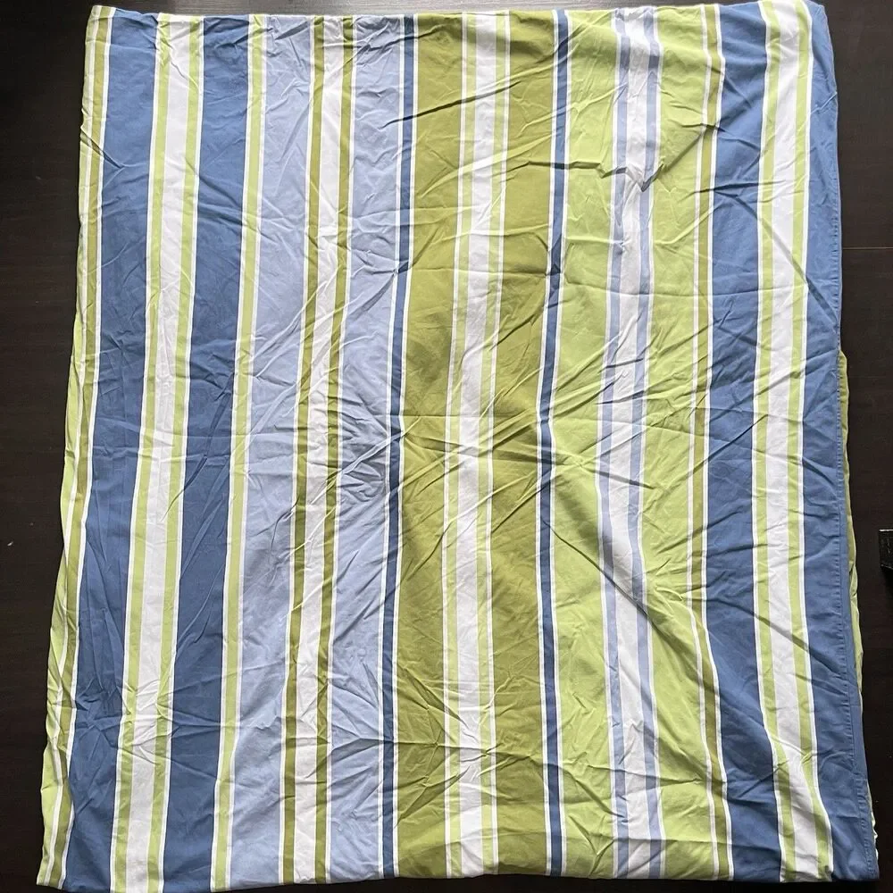 Vintage Pottery Barn King Duvet Cover 100% Cotton Multicolor Blue Green Stripes